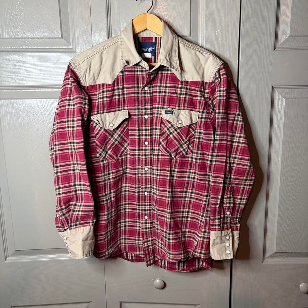 Wrangler Mens Vintage Red Plaid Pearl Snap Western Flannel Shirt MS725RM Size L
